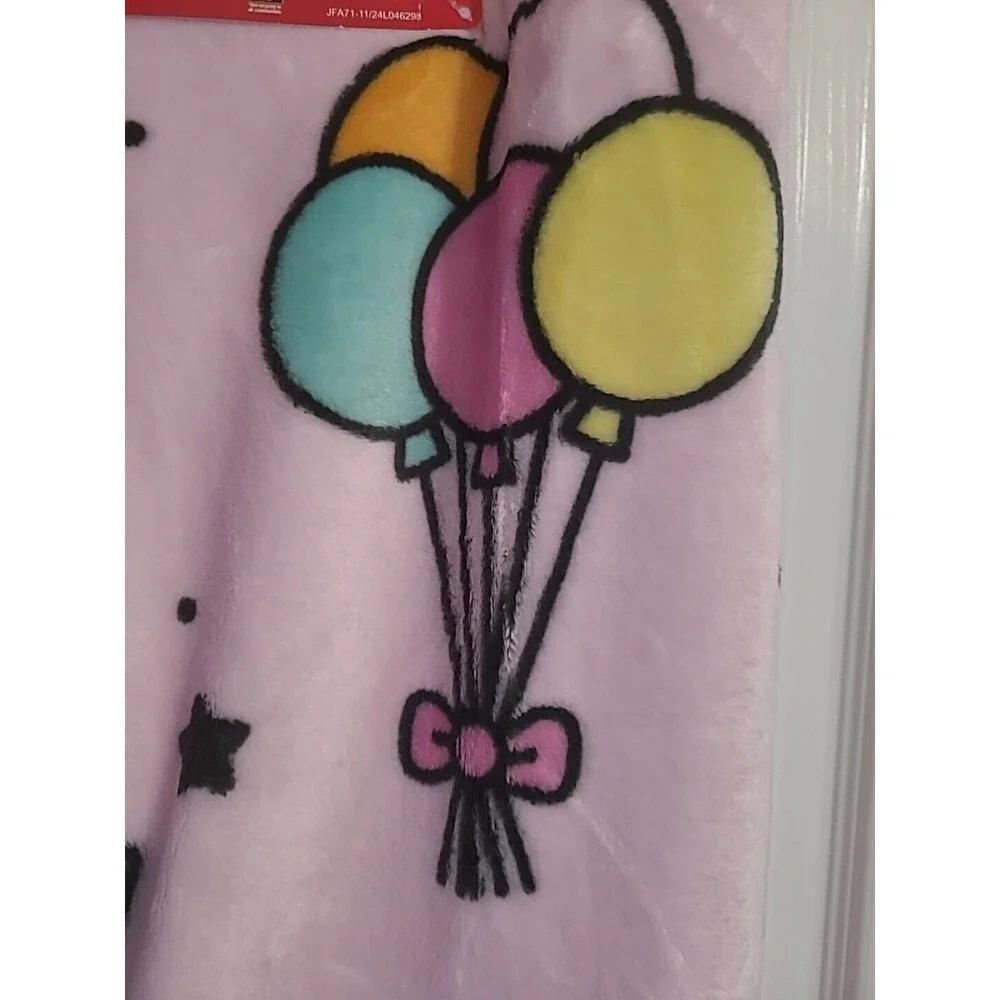 Sanrio Hello Kitty 50x70 Pink Unicorn Balloons Rainbows Clouds Throw Blanket New